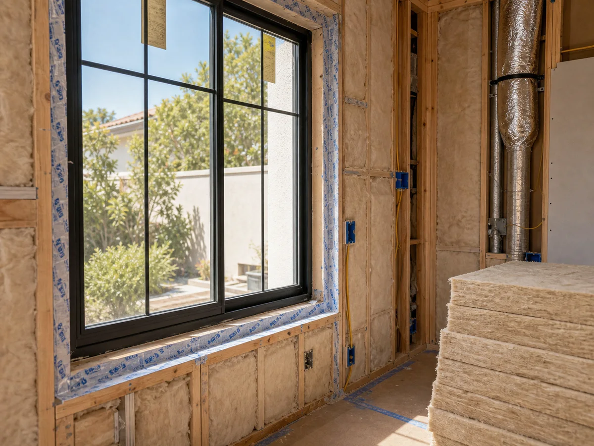 Kimmel Elite Construction Title 24 support image with insulated wall framing, window installation, and protected remodel interior